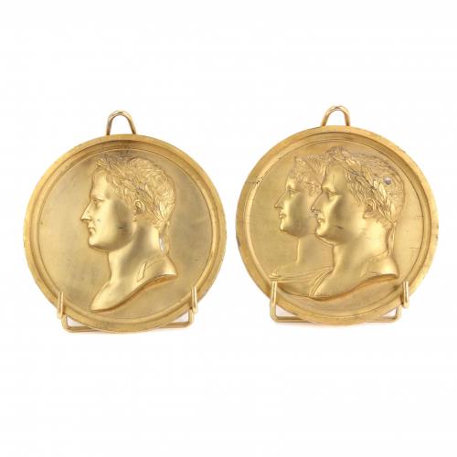 AFTER MODELS OF BERTRAND ANDRIEU (1761-1822). PAIR OF NAPOLEONIC MEDALS C20th.