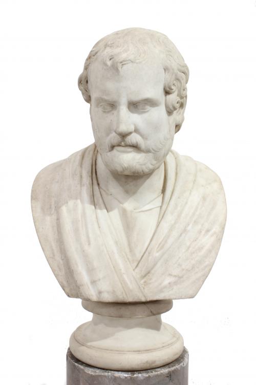 ESCUELA ITALIANA, SIGLO XVIII. BUSTO DE FILÓSOFO ROMANO SOBRE COLUMNA.