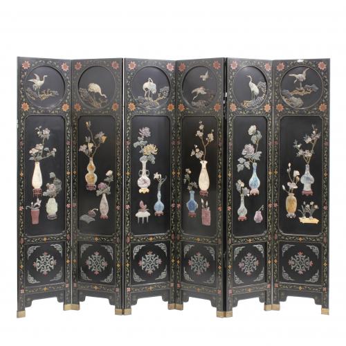 SIX LEAF COROMANDEL STYLE CHINESE SCREEN, EARLY C 20th 