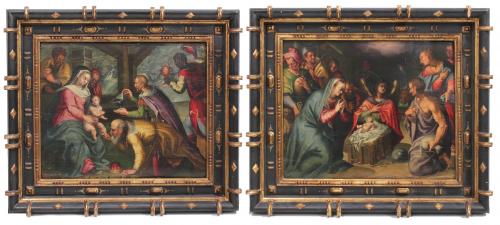 ESCUELA DE AMBERES, CIRCA 1520-1530. "EPIFANÍA" Y "ADORACIÓN DE LOS PASTORES".