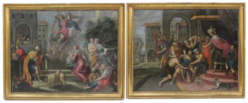 ESCUELA DE AMBERES, SEGUIDOR DE LAS FÓRMULAS DE PEETER SION (1624-1695). ESCENAS DEL CICLO DE LA VIDA DE SANSÓN: 