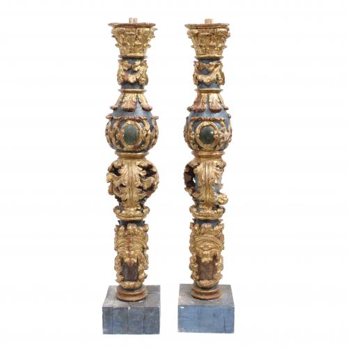 SPANISH SCHOOL, C18th. PAIR OF COLUMNS