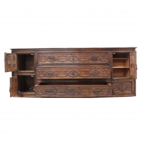 LARGE CABINET, PROBABLY SACRISTY CHEST OF DRAWERS, C18th.