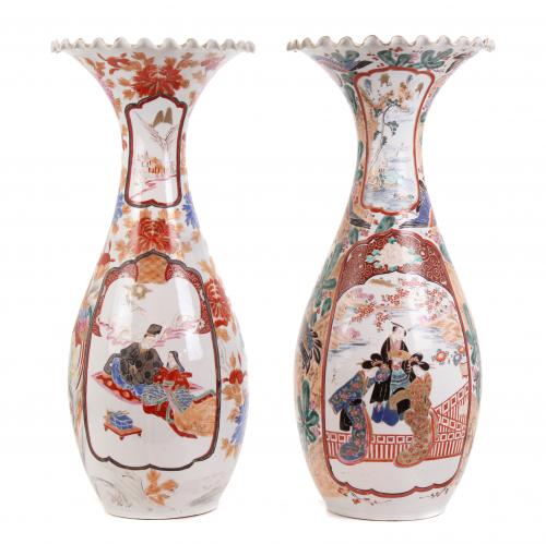 PAREJA JARRONES JAPONESES, ERA MEIJI, FIN. SIGLO XIX - PPS. SIGLO XX. 