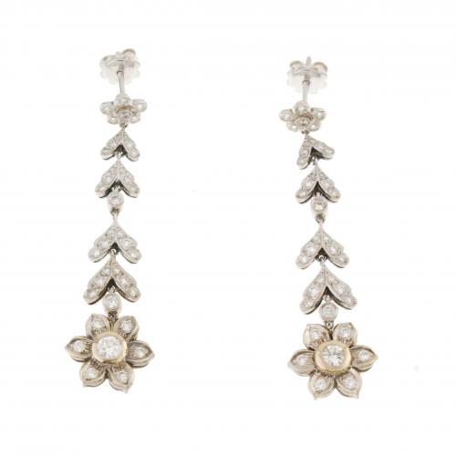 FLORAL DIAMOND DROP EARRINGS. 