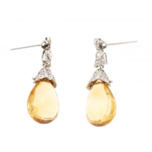 DIAMOND & CITRINE DROP EARRINGS