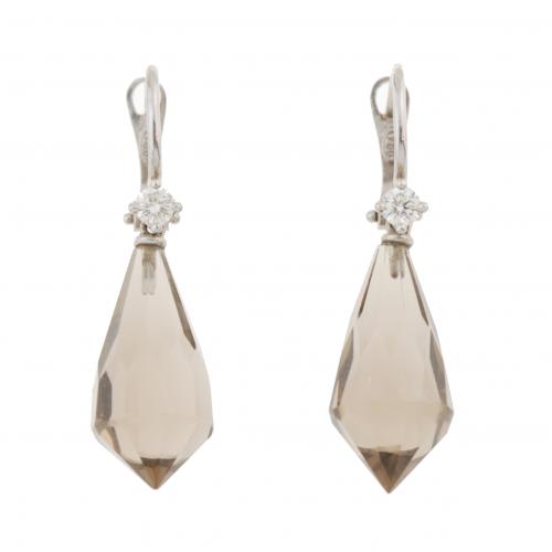 DIAMOND AND SMOKY QUARTZ EARRINGS.