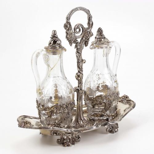 FRENCH SILVER OIL AND VINEGAR CRUET, MID C19th.