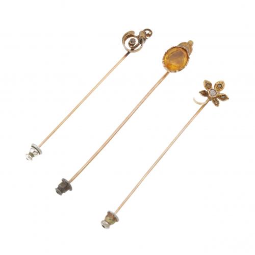 THREE ANTIQUE TIE PINS. 
