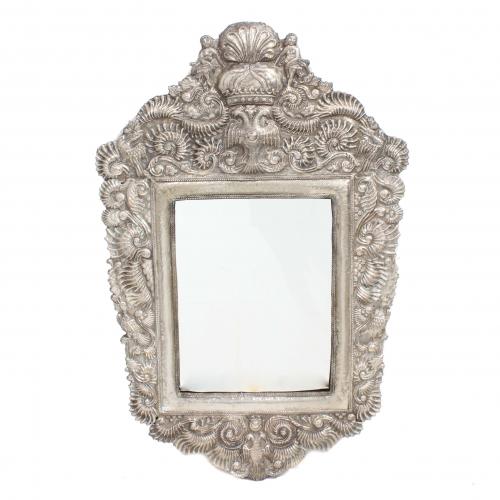 WALL MIRROR WITH SILVER FRAME, PROBABLY MEXICAN OR SOUTH AMERICAN, C17th-C18th.