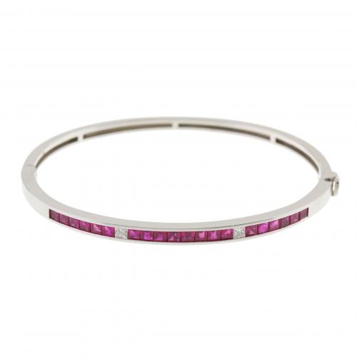 DIAMOND AND RUBY SLAVE BRACELET.