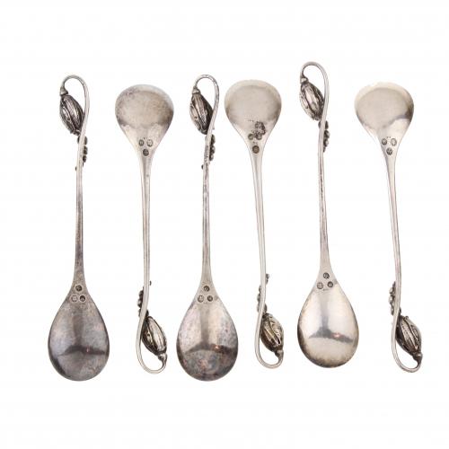 GEORG JENSEN (1866-1935). SET OF SIX SMALL SILVER SPOONS, 1