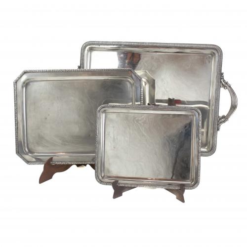 THREE SILVER BARCELONA TRAYS, FIRST THIRD & MID C20th.