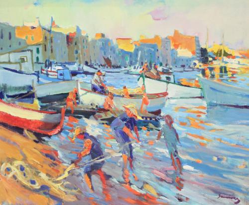 RAMÓN SANVICENS MARFULL (1917-1987). "FISHERMEN ON THE SHOR