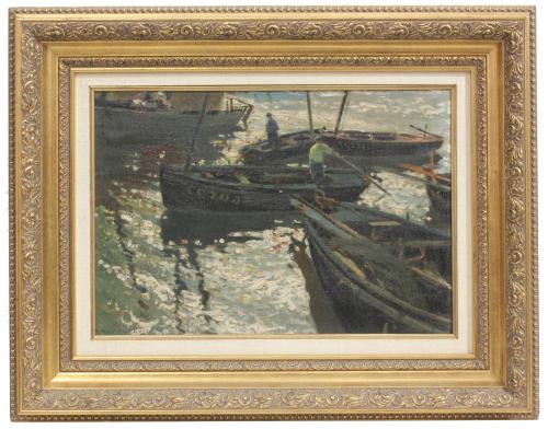 ENRIQUE MARTINEZ CUBELLS Y RUIZ (1874-1947). "PESCADORES EN SUS BARCAS".