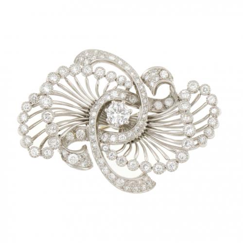 SPIRAL DIAMOND BROOCH, MID C20th.