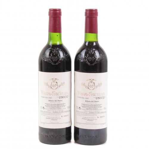 TWO BOTTLES OF VEGA SICILIA, UNICO, RIBERA DEL DUERO, 1987. 