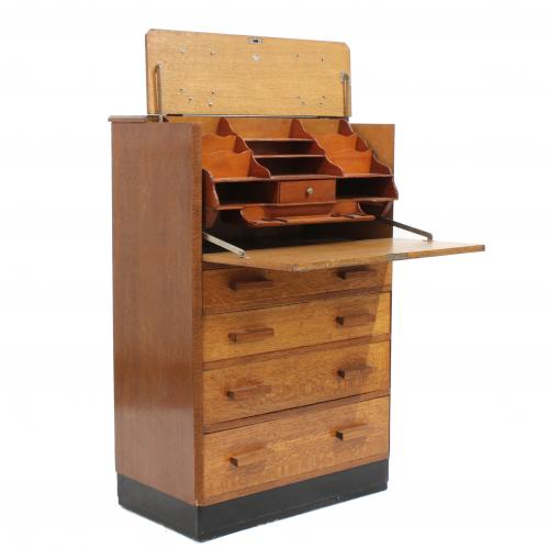 FALL FRONT WRITING DESK, CIRCA 1940.