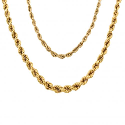 TWO LONG GOLD CHAINS.