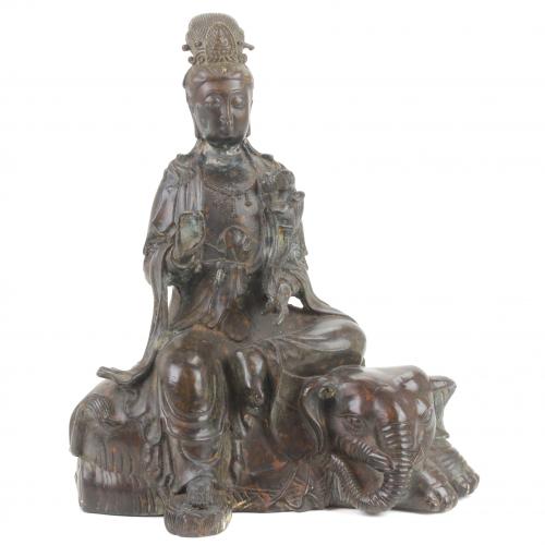 CHINESE GUANYIN SITTING ON AN ELEPHANT, C20th.