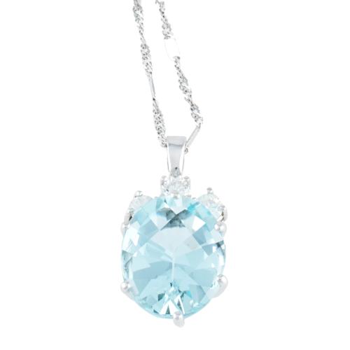 AQUAMARINE AND DIAMOND PENDANT.
