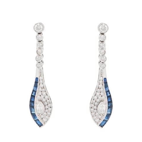 BELLE ÉPOQUE STYLE DIAMOND AND SAPPHIRE DROP EARRINGS.