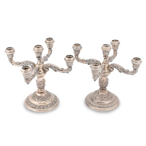 PAIR OF SPANISH SILVER CANDELABRAS, C20th.