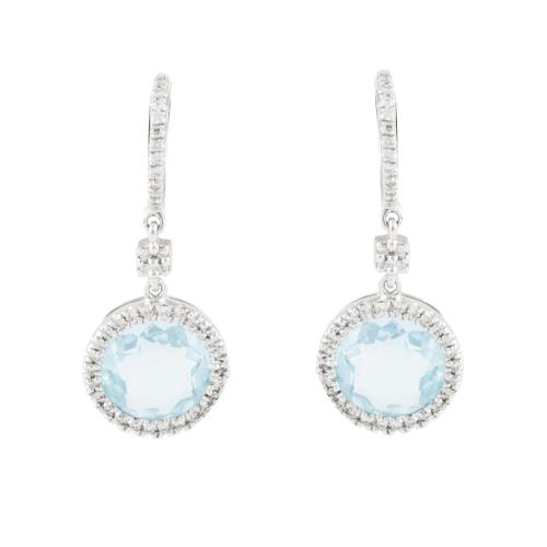 WHITE GOLD, DIAMOND AND BLUE TOPAZ EARRINGS