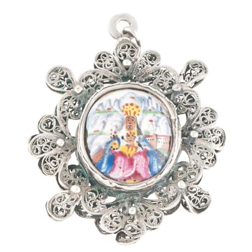 SPANISH MEDALLION "VIRGIN OF MONTSERRAT AND THE ABBOT SAINT ANTONY".