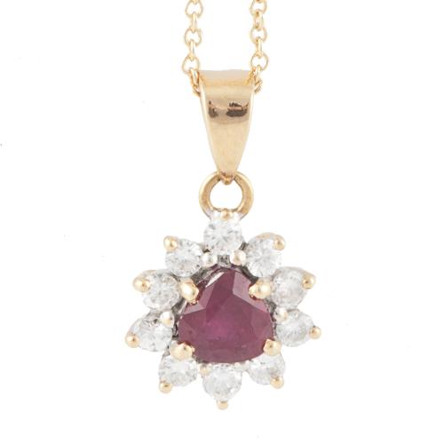 CHAIN WITH  RUBY AND DIAMOND PENDANT.