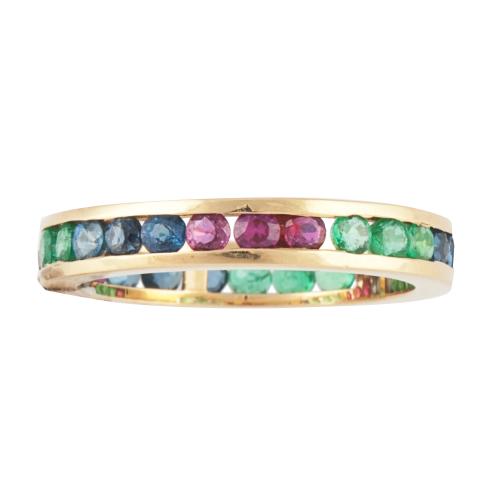 EMERALD, SAPPHIRE AND RUBY RING. 