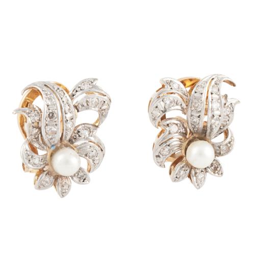 PENDIENTES DE PERLAS Y DIAMANTES.