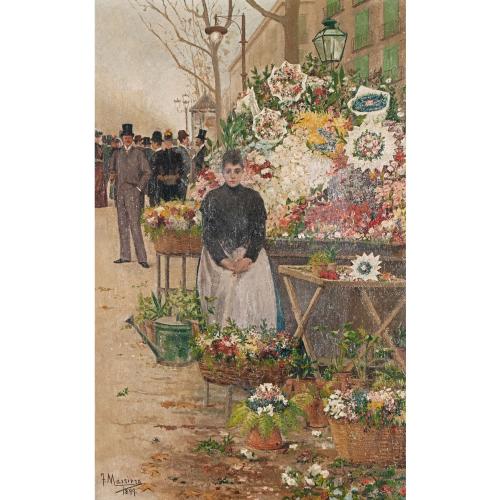 CATALAN SCHOOL, END C19th - EARLY C20th. "FLORIST ON THE RAMBLAS".