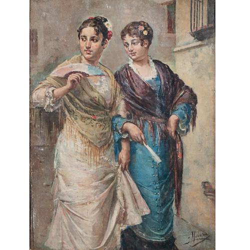 SPANISH SCHOOL , SECOND HALF C19th. "TWO YOUNG WOMEN".