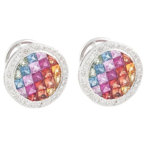 MULTI-COLOURED DIAMOND EARRINGS. 