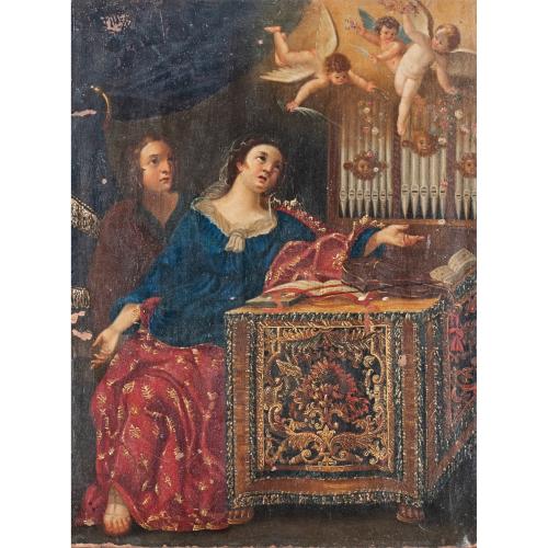SPANISH SCHOOL, FIRST HALF C18th. "THE APPARITION OF THE ANGEL TO SAINT CECILIA AND SAINT VALERIAN".
