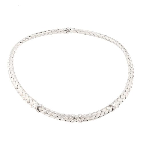 PLAITED WHITE GOLD NECKLACE. 