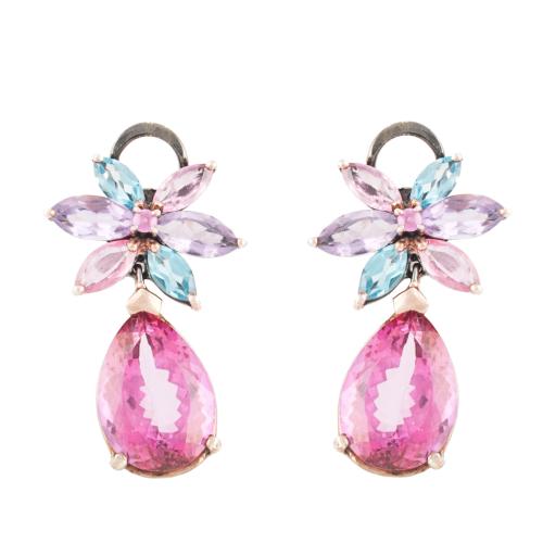 SILVER EARRINGS WITH BLUES TOPAZES, AMETHYSTS.