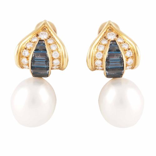 SAPPHIRE AND PEARL EARRINGS. 