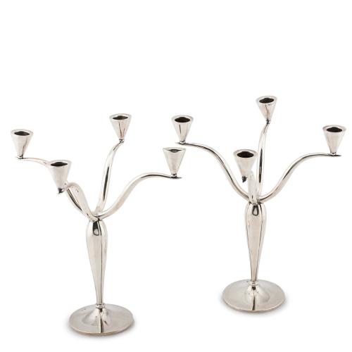 PAIR OF SPANISH SILVER CANDELABRAS, MID C20th.
