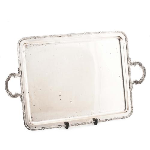SILVER TRAY WITH HANDLES, C20th.