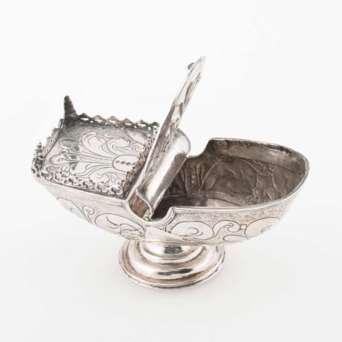 SMALL EMBOSSED SILVER INCENSE BURNER, C18th