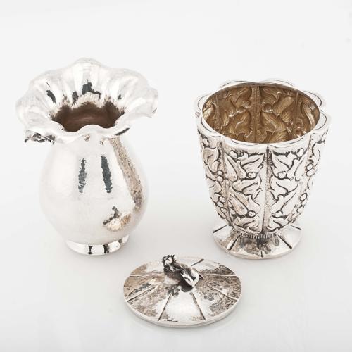 SPANISH SILVER VASE AND CENTRE PIECE, MID C20th.