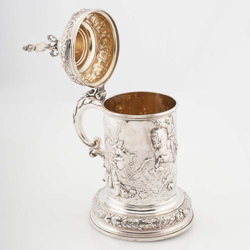 WEINRANCK & SCMIDT. EMBOSSED SILVER TANKARD. HANAU GERMANY,