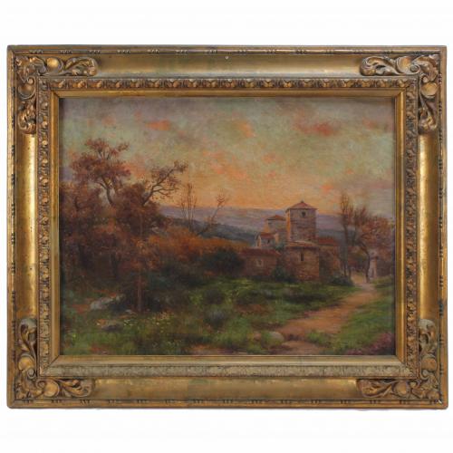 AURELI TOLOSA I ALSINA (1861-1938) "PAISAJE CON IGLESIA".