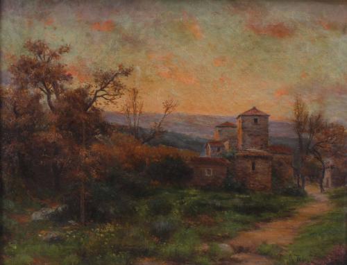 AURELI TOLOSA I ALSINA (1861-1938) "PAISAJE CON IGLESIA".