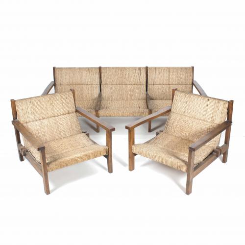 PAIR OF SPANISH ARMCHAIRS AND SOFA, CIRCA 1950-1960.