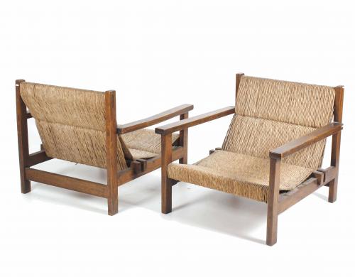 PAIR OF SPANISH ARMCHAIRS AND SOFA, CIRCA 1950-1960.