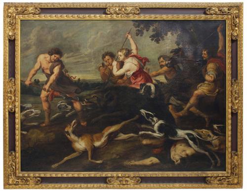 VINCENT MALO (1606/1607-1650). "ATALANTA Y MELEAGRO CAZANDO EL JABALÍ DE CALIDÓN", CIRCA 1625. 