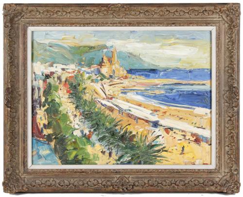 ESCUELA CATALANA, SIGLO XX. &quot;VISTA DE SITGES&quot;. 